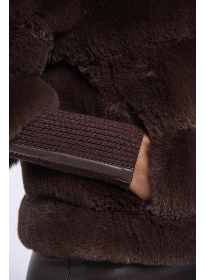 Feline.7002611 Rino en Pelle Jacket with rib cuffs Coffee roast