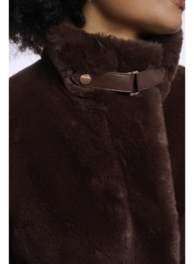 Ambra.7002611 Rino en Pelle Short faux fur jacket Coffee roast