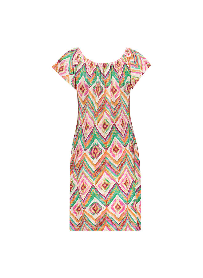 67422-60 MAY 615 Geisha Dress elastic shoulder jersey AOP  Pr.01-26-2 teal/fuchsia