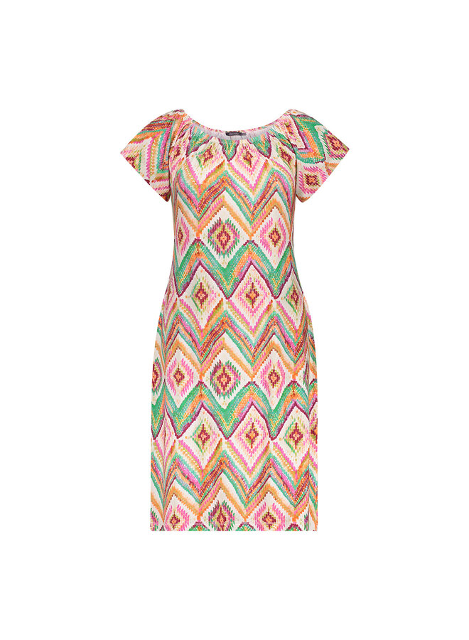 67422-60 MAY 615 Geisha Dress elastic shoulder jersey AOP  Pr.01-26-2 teal/fuchsia
