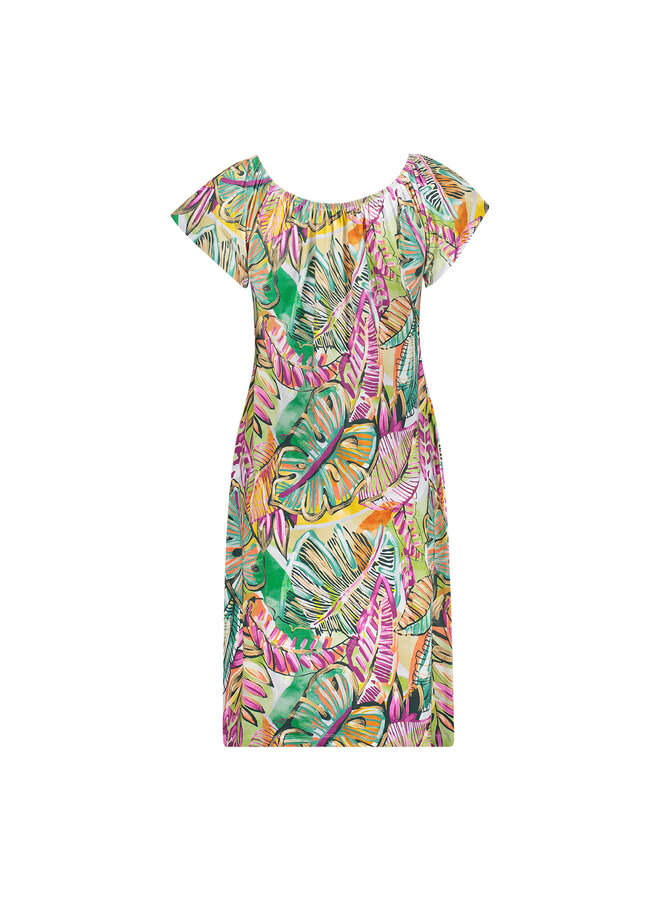 67422-60 MAY 530 Geisha Dress elastic shoulder jersey AOP  Pr.06-26-2 green/corn