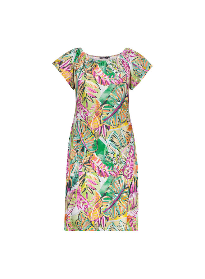 67422-60 MAY 530 Geisha Dress elastic shoulder jersey AOP  Pr.06-26-2 green/corn