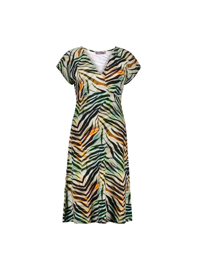 67424-60 JUNE 775 Geisha Dress v-neck short jersey AOP  Pr.03-26-2 brown/green