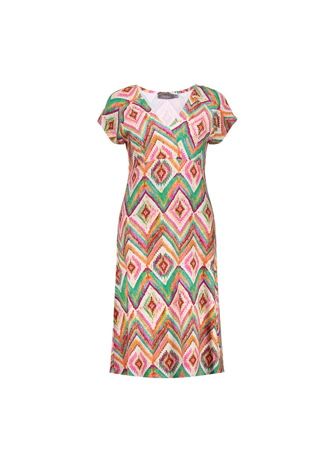 67424-60 JUNE 615 Geisha Dress v-neck short jersey AOP  Pr.01-26-2 teal/fuchsia