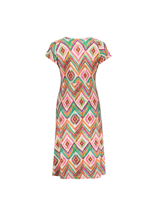 67424-60 JUNE 615 Geisha Dress v-neck short jersey AOP  Pr.01-26-2 teal/fuchsia