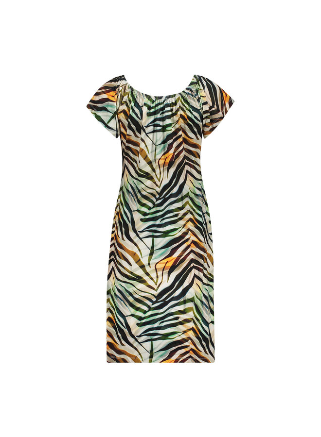 67422-60 MAY 775 Geisha Dress elastic shoulder jersey AOP  Pr.03-26-2 brown/green