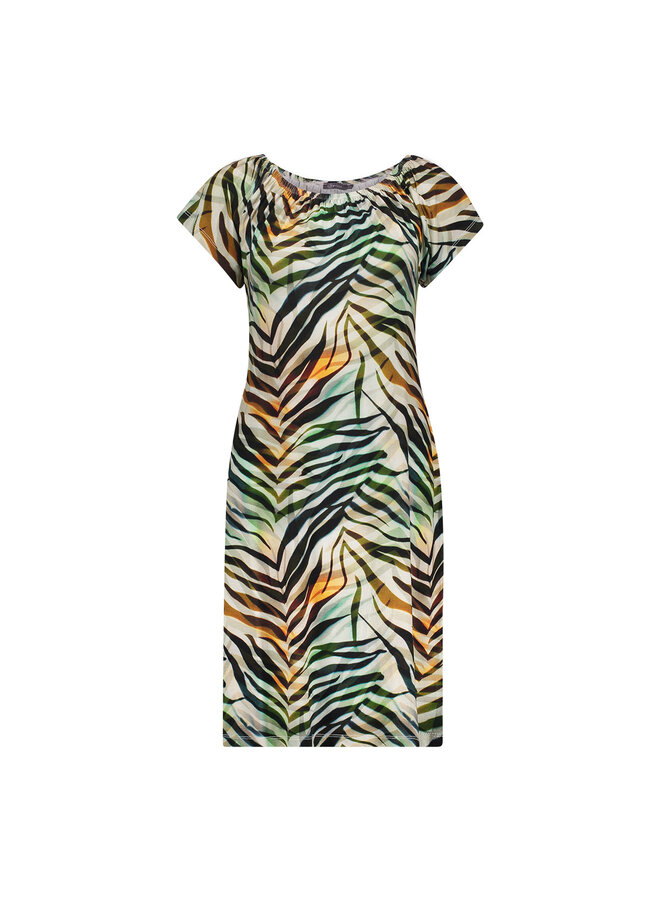 67422-60 MAY 775 Geisha Dress elastic shoulder jersey AOP  Pr.03-26-2 brown/green