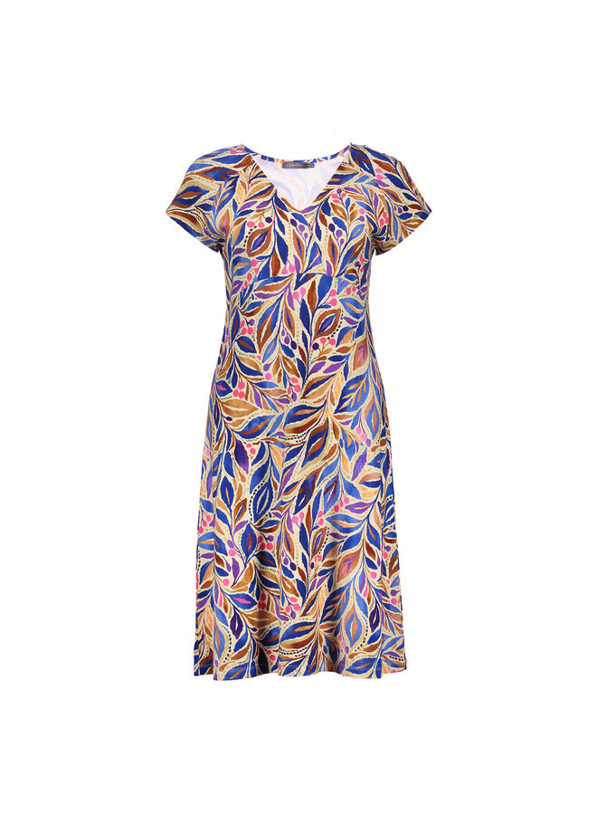 67424-60 JUNE 815 Geisha Dress v-neck short jersey AOP  Pr.02-26-2 indigo/purple