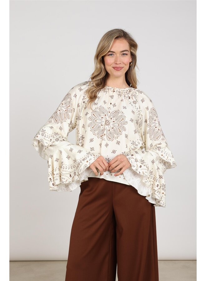 NKF02202 318 Nukus Asra Blouse Paisley Offwhite/Toffee