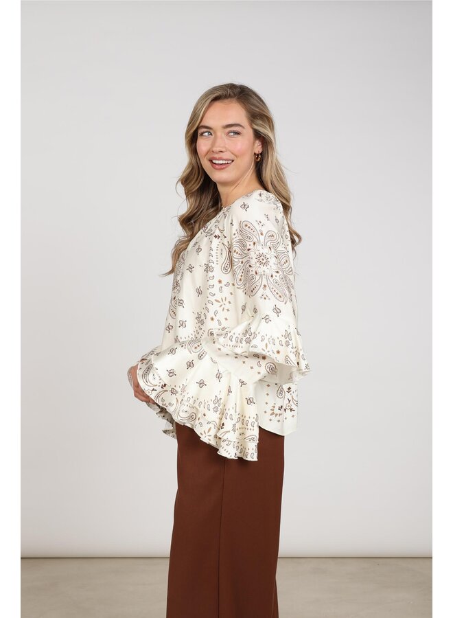 NKF02202 318 Nukus Asra Blouse Paisley Offwhite/Toffee