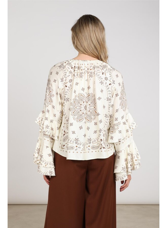 NKF02202 318 Nukus Asra Blouse Paisley Offwhite/Toffee