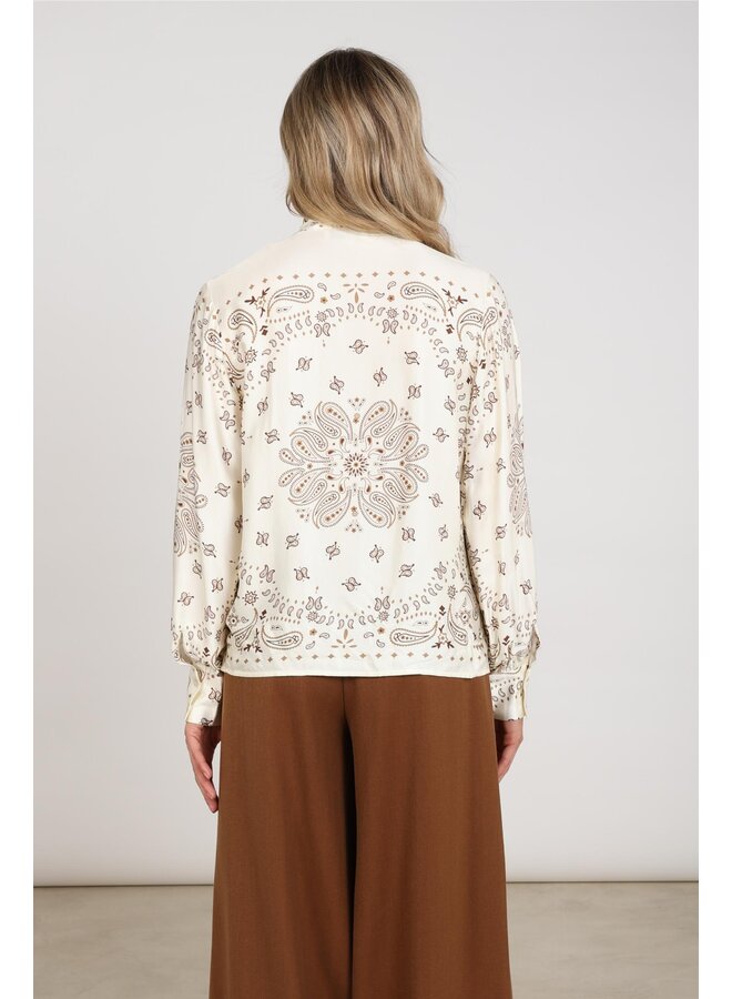 NKF02201 318 Nukus Angie Blouse Tie Paisley Offwhite/Toffee