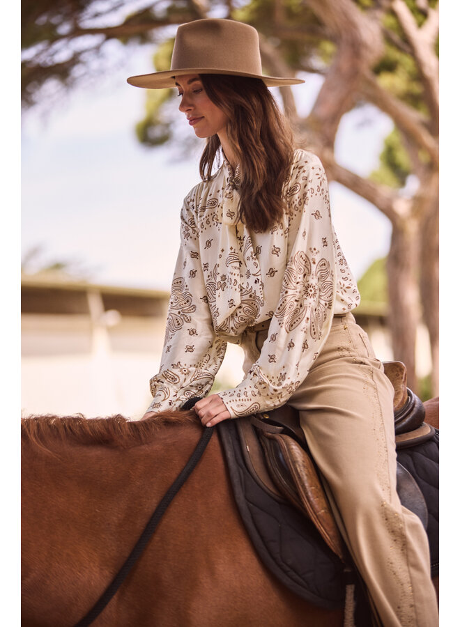 NKF02201 318 Nukus Angie Blouse Tie Paisley Offwhite/Toffee