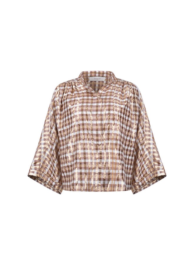 NKF02215 318 Nukus Maya Blouse Check Offwhite/Toffee
