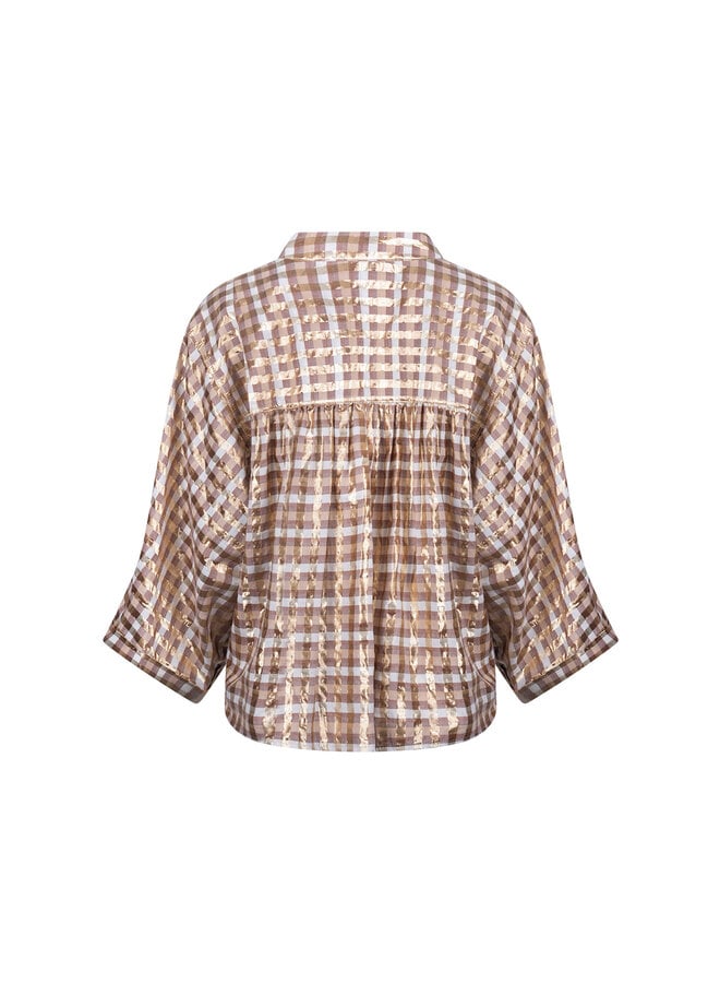 NKF02215 318 Nukus Maya Blouse Check Offwhite/Toffee