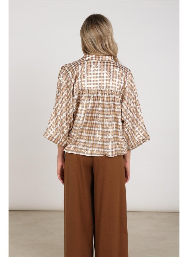 NKF02215 318 Nukus Maya Blouse Check Offwhite/Toffee
