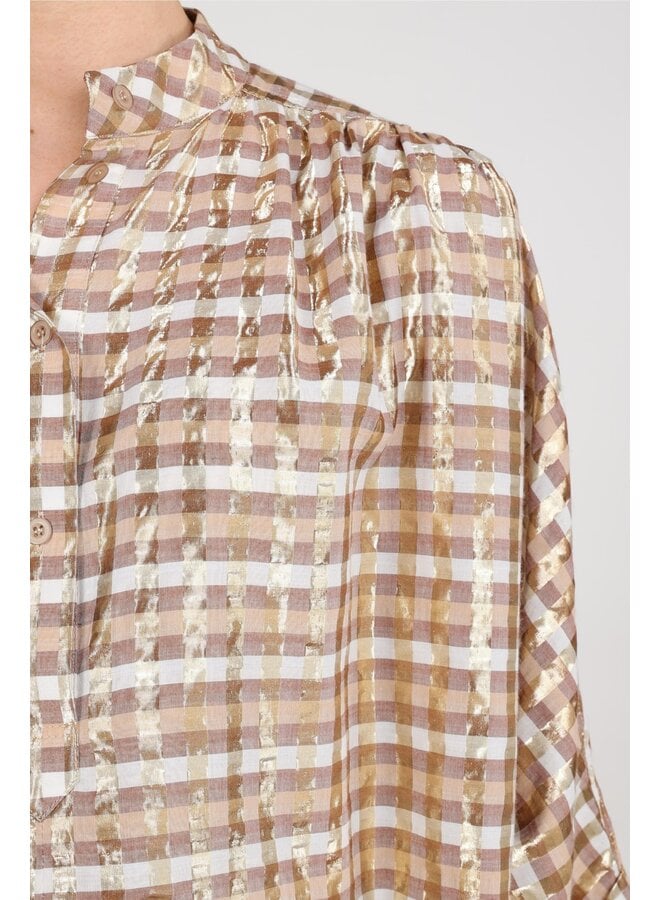 NKF02215 318 Nukus Maya Blouse Check Offwhite/Toffee