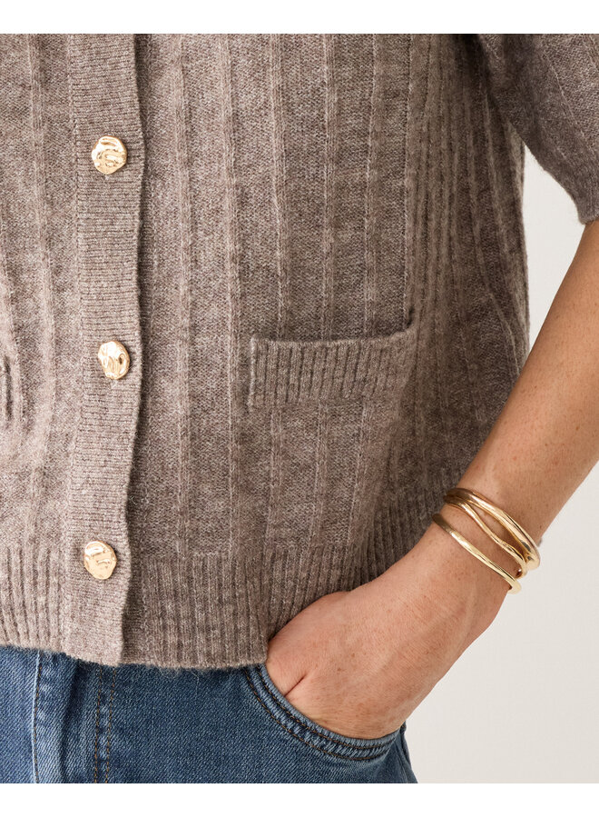 7s8019-70088 742 Summum Short cardigan Soft melange knit Taupe