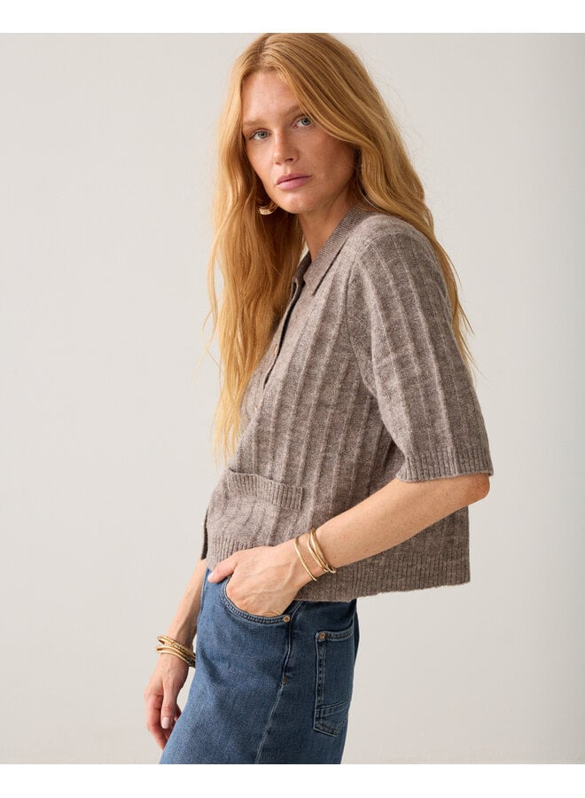 7s8019-70088 742 Summum Short cardigan Soft melange knit Taupe