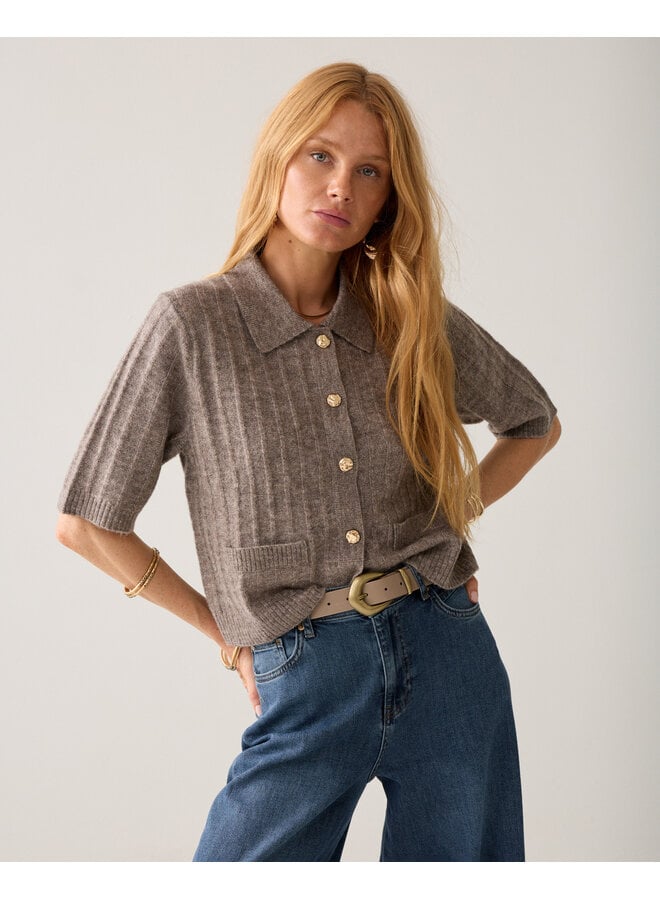 7s8019-70088 742 Summum Short cardigan Soft melange knit Taupe