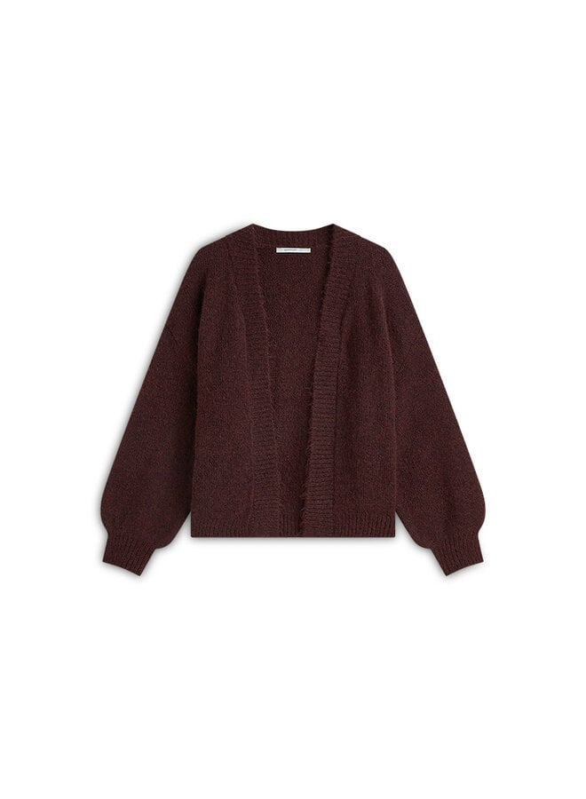 7s5844-7997 335 Summum Puff sleeve cardigan Cozy melange knit Dark burgundy