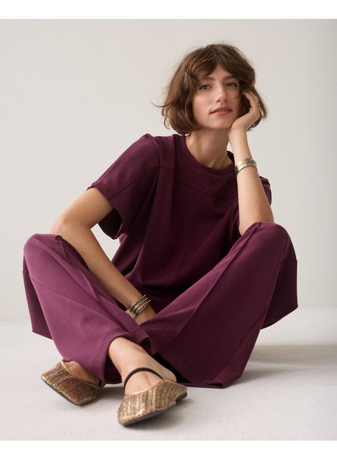 4s3019-30606 335 Summum Wide leg pant Soft scuba Dark burgundy