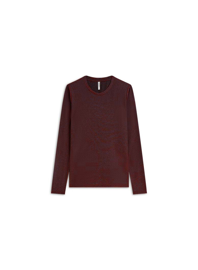 3s5394-30180 335 Summum Round Neck Top Long Sleeve Mesh Solid Dark burgundy
