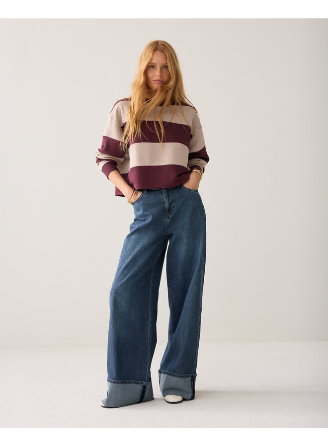 3s5336-30805 335 Summum Big stripe Boxy sweatshirt Dark burgundy