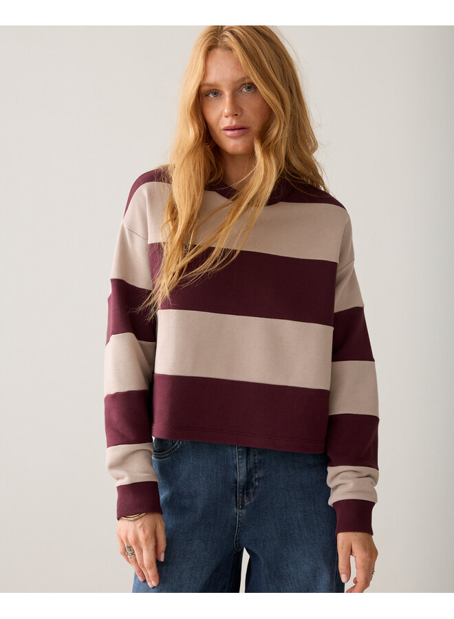 3s5336-30805 335 Summum Big stripe Boxy sweatshirt Dark burgundy