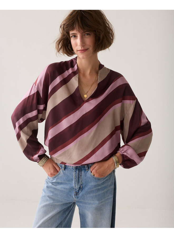 2s3560-12488 120 Summum Top v neck Stripe printed Multicolour