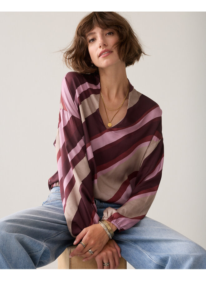 2s3560-12488 120 Summum Top v neck Stripe printed Multicolour