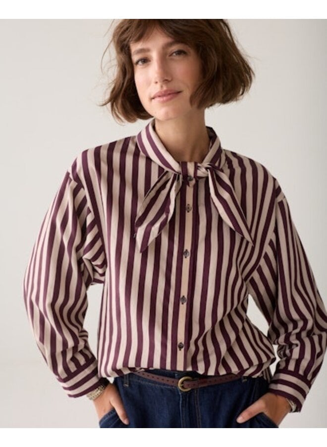 2s3523-12490 335 Summum Blouse Two tone stripe Dark burgundy