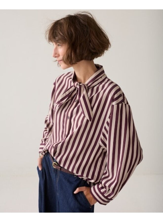 2s3523-12490 335 Summum Blouse Two tone stripe Dark burgundy