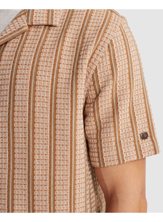CSIS2606292 8136 Cast Iron Short Sleeve Shirt Yarn dye stripe structure Sunburn