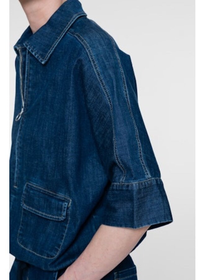 63511-10 879 Geisha Overtop denim Dark blue denim washed
