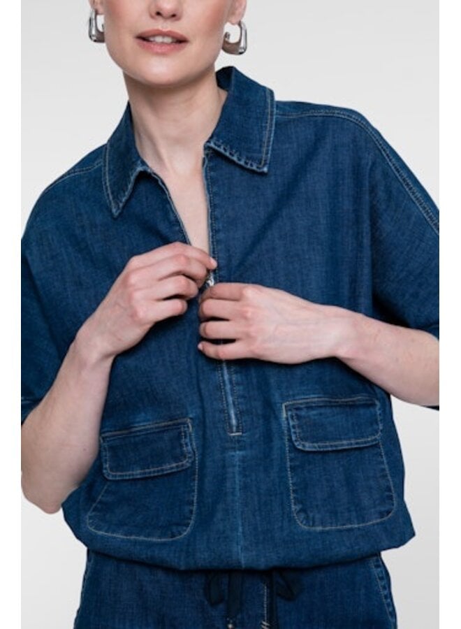 63511-10 879 Geisha Overtop denim Dark blue denim washed
