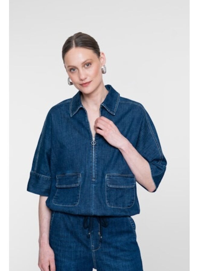 63511-10 879 Geisha Overtop denim Dark blue denim washed