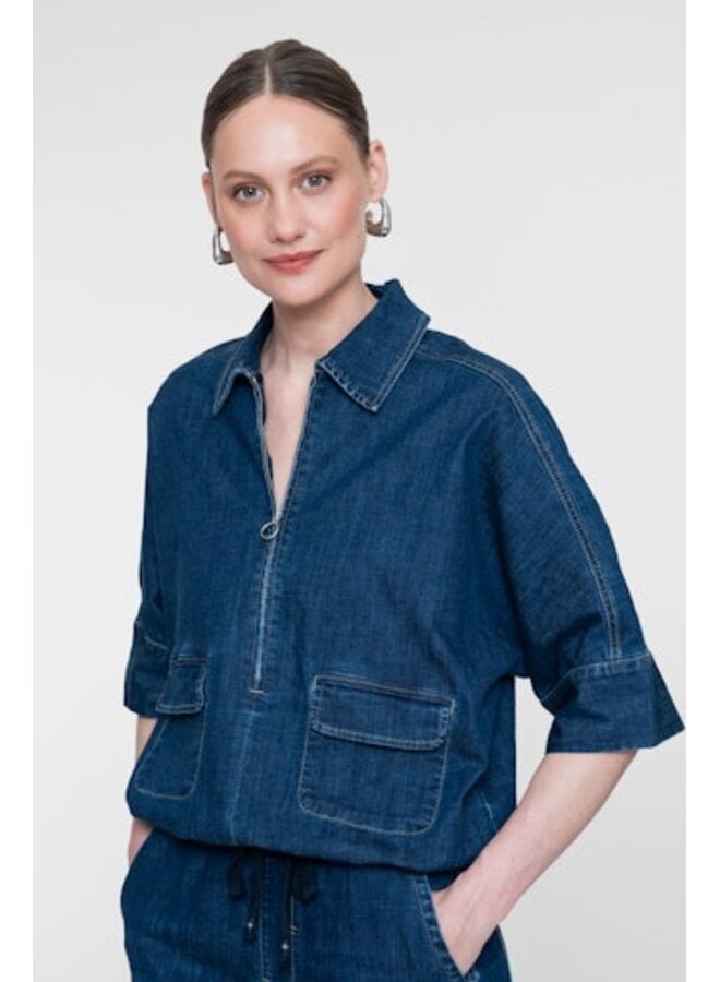 63511-10 879 Geisha Overtop denim Dark blue denim washed