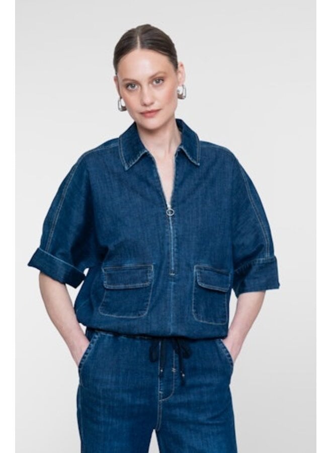 63511-10 879 Geisha Overtop denim Dark blue denim washed
