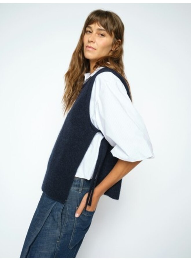 182760 468 MosMosh MMThora Tie Knit Vest Salute Navy