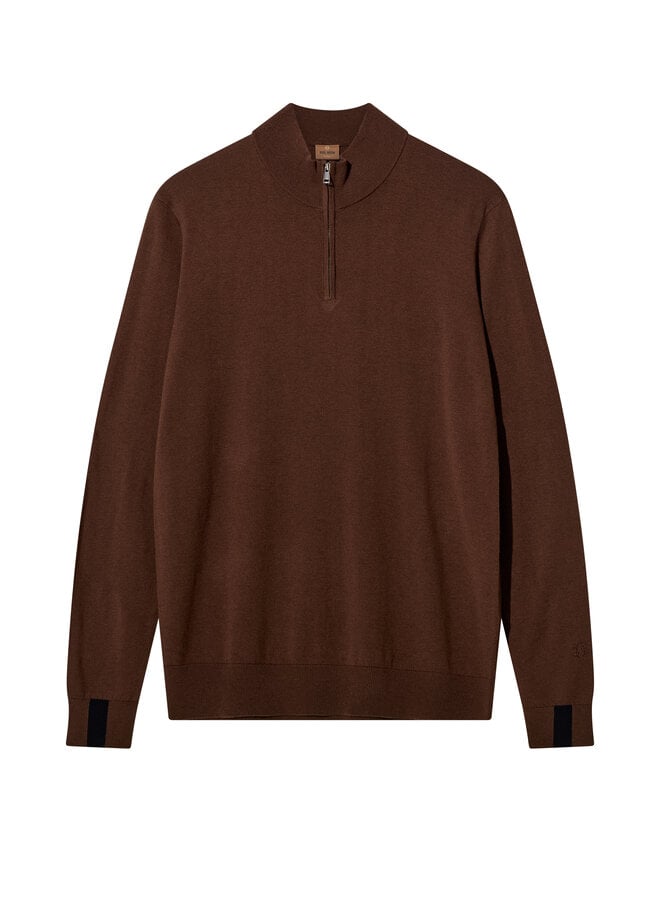 503342 289 Mos Mosh Gallery MMG Adam Soft Zip Turtle Neck Knit Cocoa Brown