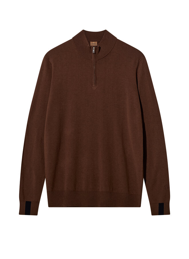 503342 289 MosMosh Gallery MMGAdam Soft Zip Turtle Neck Knit Cocoa Brown