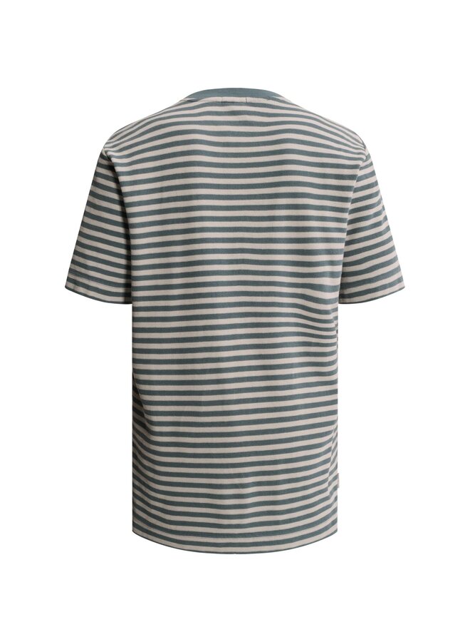 CTSS2608508 5146 Cast Iron Short sleeve r-neck regular fit waffle stripe Blue Mirage