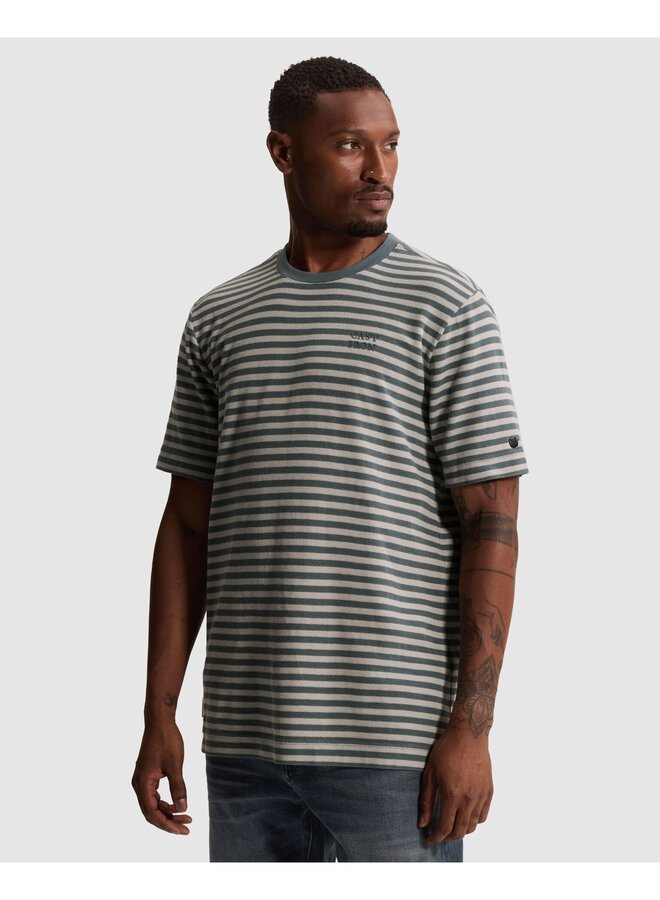 CTSS2608508 5146 Cast Iron Short sleeve r-neck regular fit waffle stripe Blue Mirage