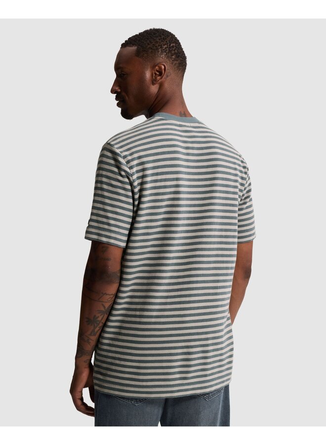 CTSS2608508 5146 Cast Iron Short sleeve r-neck regular fit waffle stripe Blue Mirage