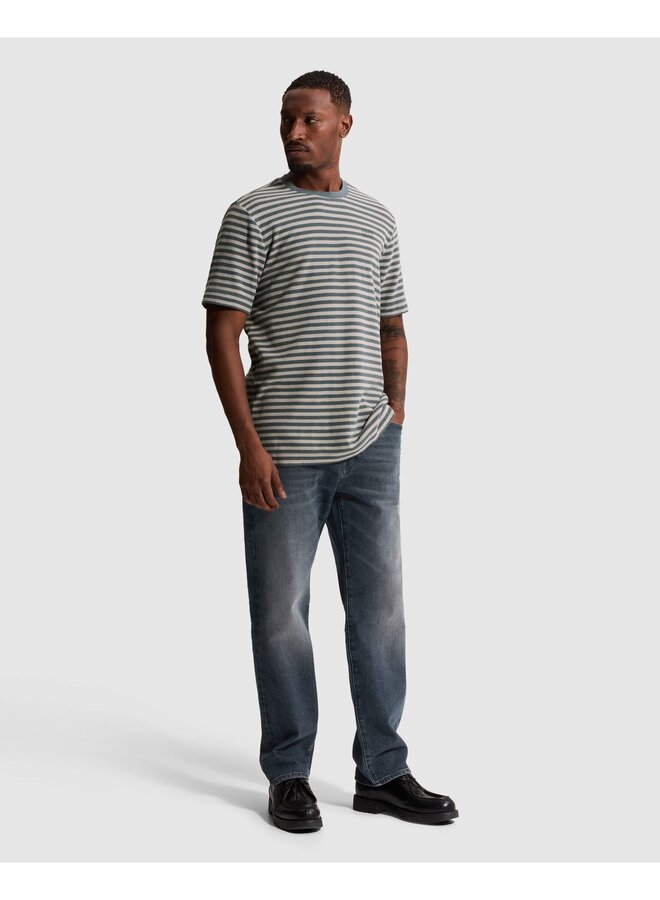 CTSS2608508 5146 Cast Iron Short sleeve r-neck regular fit waffle stripe Blue Mirage