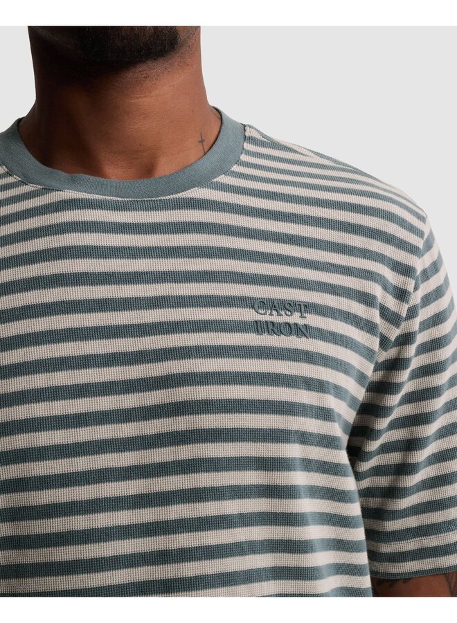 CTSS2608508 5146 Cast Iron Short sleeve r-neck regular fit waffle stripe Blue Mirage