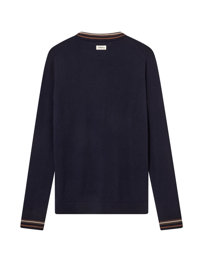 511830 469 MosMosh MMGAdam Contrast Crew Neck Knit Navy