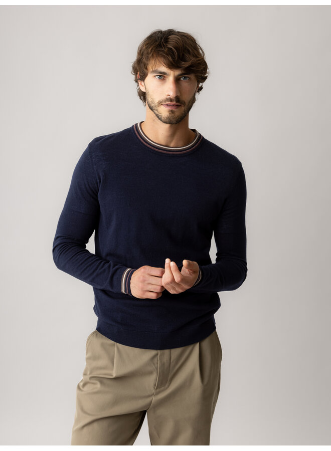 511830 469 MosMosh MMGAdam Contrast Crew Neck Knit Navy