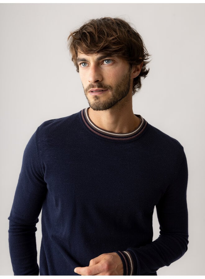 511830 469 Mos Mosh Gallery MMG Adam Contrast Crew Neck Knit Navy